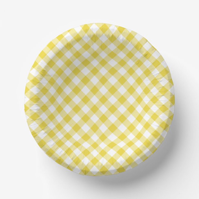 Retro Gingham Golden Yellow Paper Plate (Front)