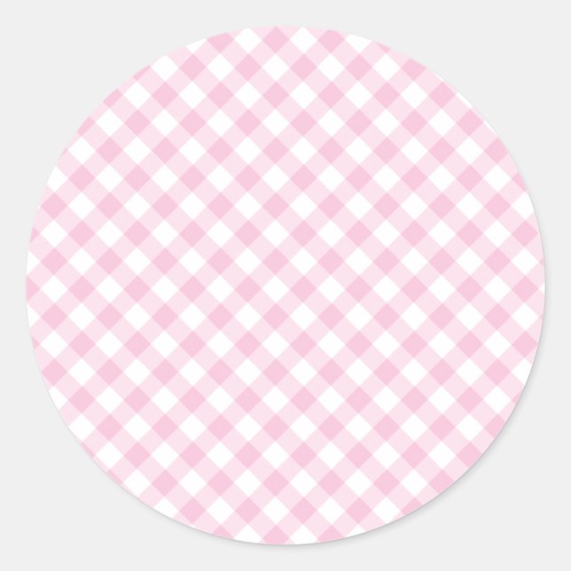 Retro Gingham Light Pink Classic Round Sticker (Front)
