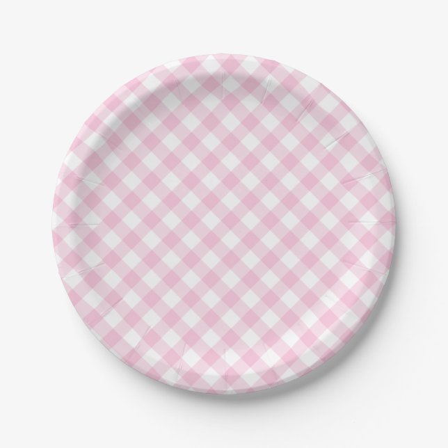 Retro Gingham Light Pink Paper Plate (Front)