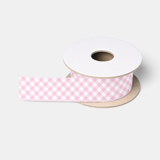 Retro Gingham Light Pink Satin Ribbon (Spool)