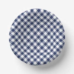 Retro Gingham Navy Blue Paper Plate