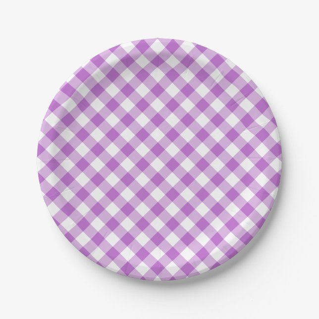 Retro Gingham Orchid Purple Paper Plate (Front)