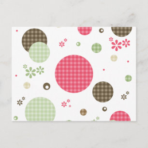 Retro Gingham Polka Dots and Daisies Postcard