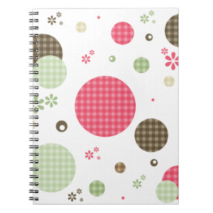 Retro Gingham Polka Dots and Daisies Spiral Notebook