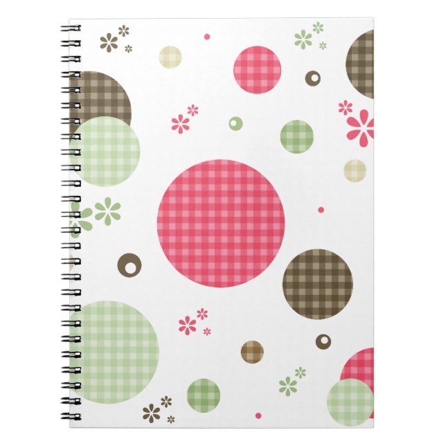 Retro Gingham Polka Dots and Daisies Spiral Notebook (Front)