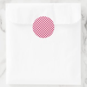 Retro Gingham Raspberry Classic Round Sticker