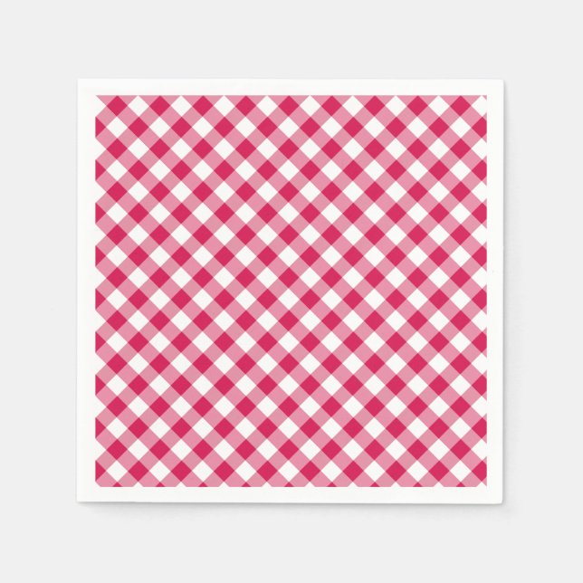 Retro Gingham Raspberry Napkin (Front)