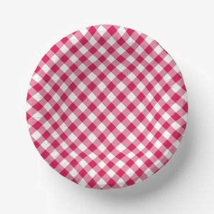 Retro Gingham Raspberry Paper Plate