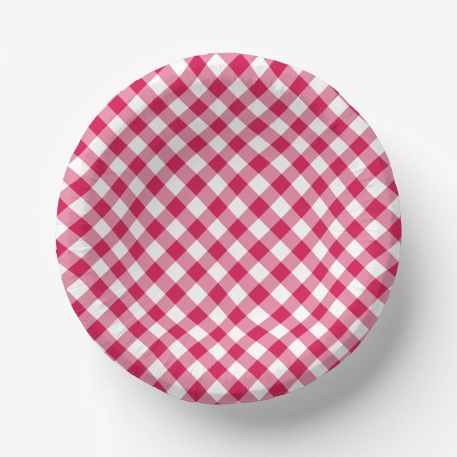 Retro Gingham Raspberry Paper Plate (Front)