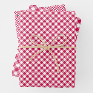 Retro Gingham Raspberry Wrapping Paper Sheet
