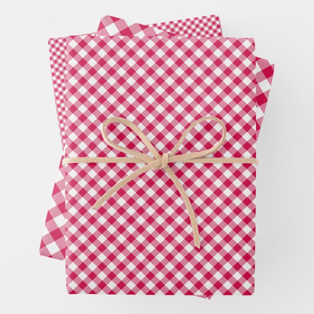 Retro Gingham Raspberry  Wrapping Paper Sheet (In situ)