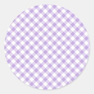 Retro Gingham Soft Lavender Classic Round Sticker