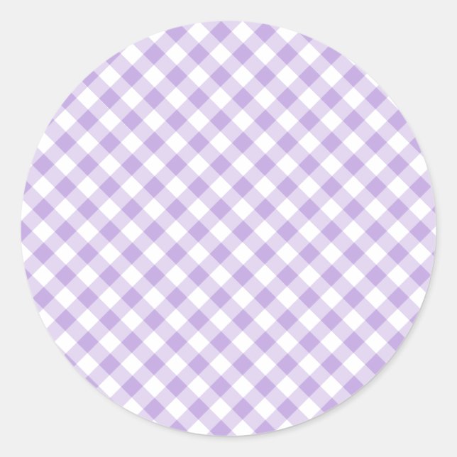 Retro Gingham Soft Lavender Classic Round Sticker (Front)