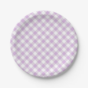 Retro Gingham Soft Lilac Paper Plate