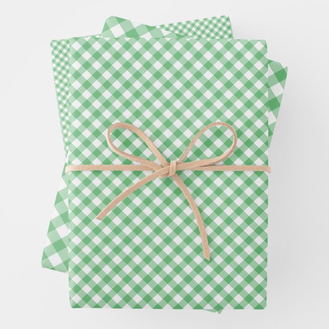 Retro Gingham Summer Green Wrapping Paper Sheet (In situ)