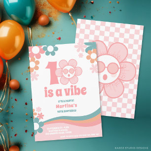 Retro Girl 10th Birthday Party Invitation