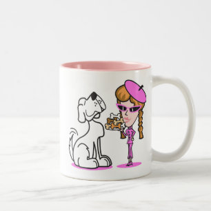 retro girl and pet dog, retro girl and pet dog Two-Tone coffee mug