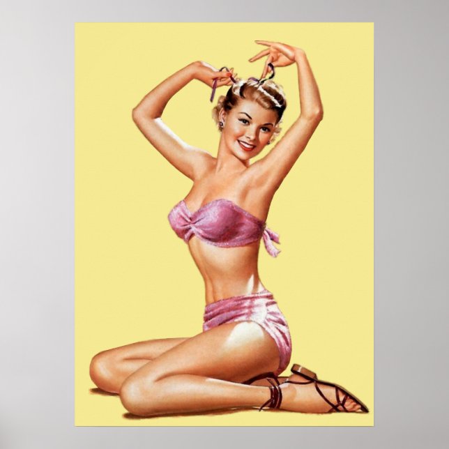 Retro Girl Beach Pin-up Vintage Style Poster (Front)
