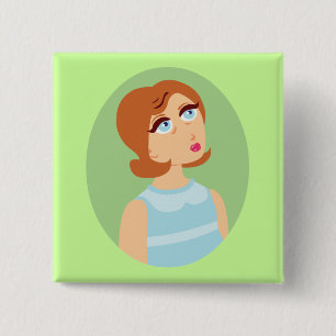 Retro Girl Blue 15 Cm Square Badge