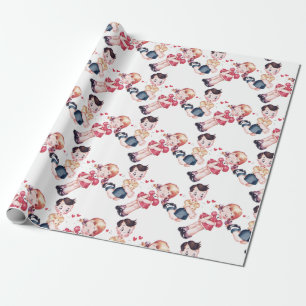 Retro Girl & Boy Valentines Wrapping Paper