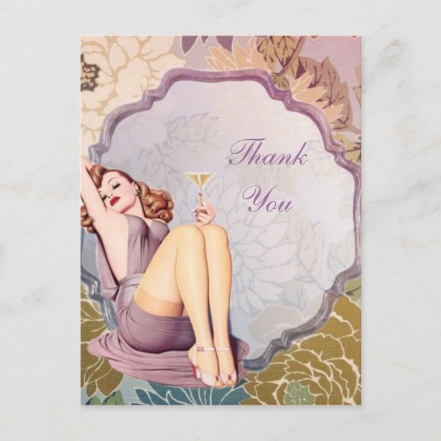 retro girl Bridal Shower Tea Party thank you Postcard (Front)