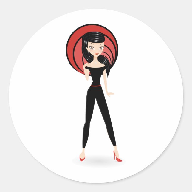 Retro Girl Classic Round Sticker (Front)