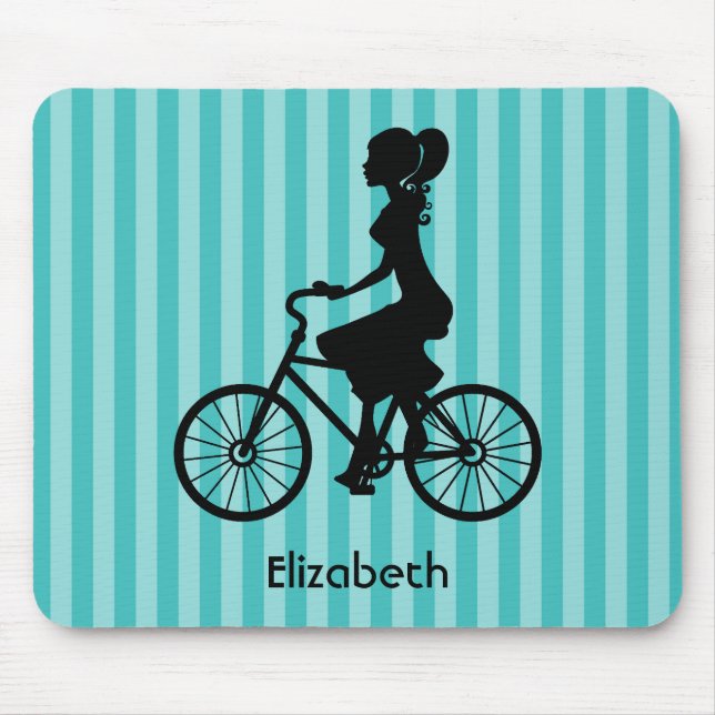 Retro Girl Cyclist Silhouette Mouse Pad (Front)