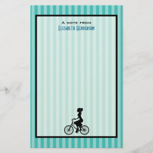 Retro Girl Cyclist Silhouette Stationery