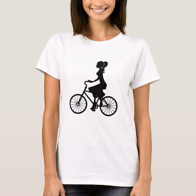 Retro Girl Cyclist Silhouette T-Shirt (Front)