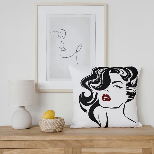 Retro girl red lips cushion (Creator Uploaded)