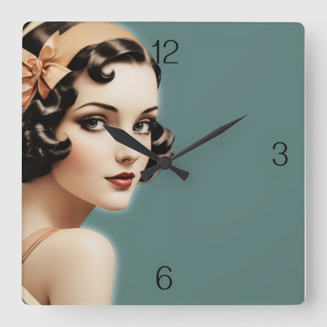 Retro girl square wall clock (Front)