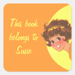 Retro Girl This Book Belongs To Square Sticker