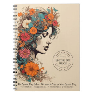 Retro Girl with Flowers in her hair - Business Notebook