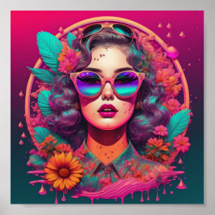 Retro girl with sunglasses poster