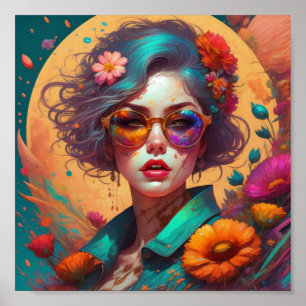 Retro girl with sungrasses poster