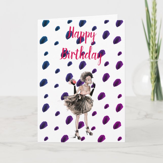 Retro Girl Woman Birthday Card (Front)