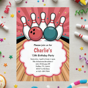 Retro Girls Bowling Birthday Party  Invitation