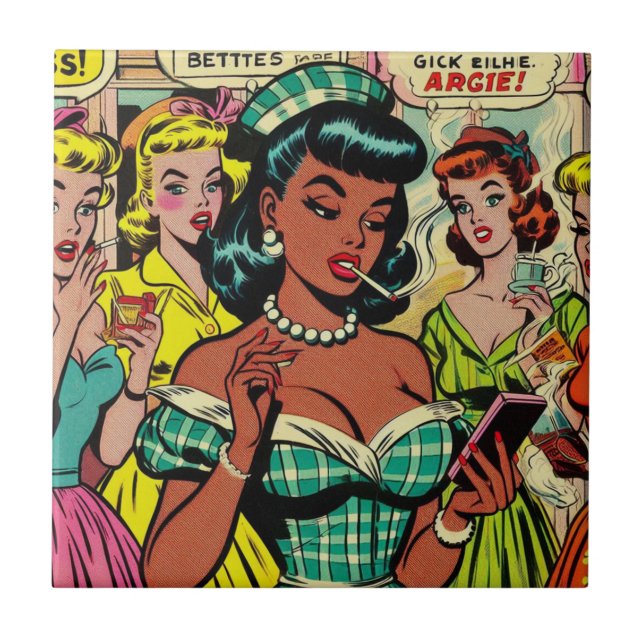 Retro Girls Comics Tile (Front)