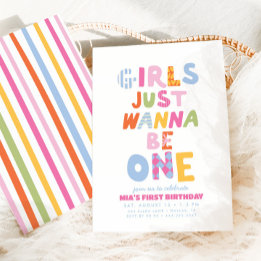 Retro Girls Just Wanna Be One Preppy 1st Birthday Invitation