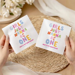Retro Girls Just Wanna Be One Preppy 1st Birthday Napkin