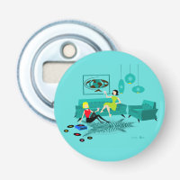 Retro Girls' Night In Button Bottle Opener