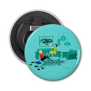 Retro Girls' Night In Button Bottle Opener