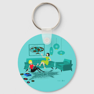 Retro Girls' Night In Button Keychain