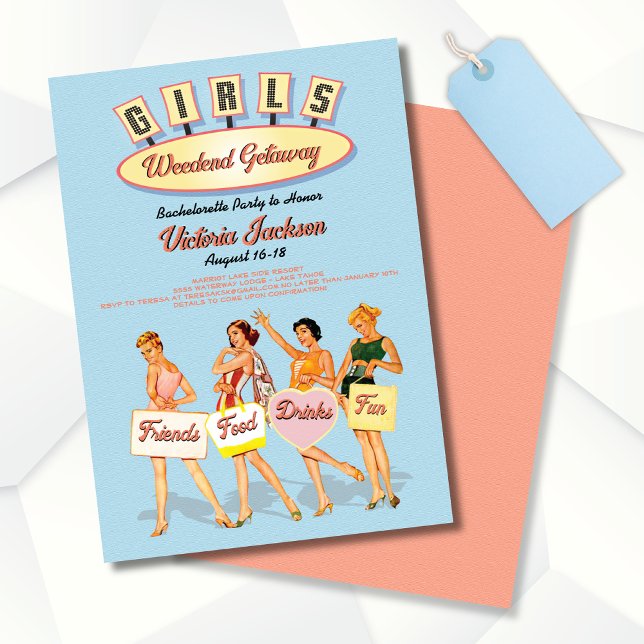 Retro Girls Overnight Luggage getaway Invitations (Creator Uploaded)