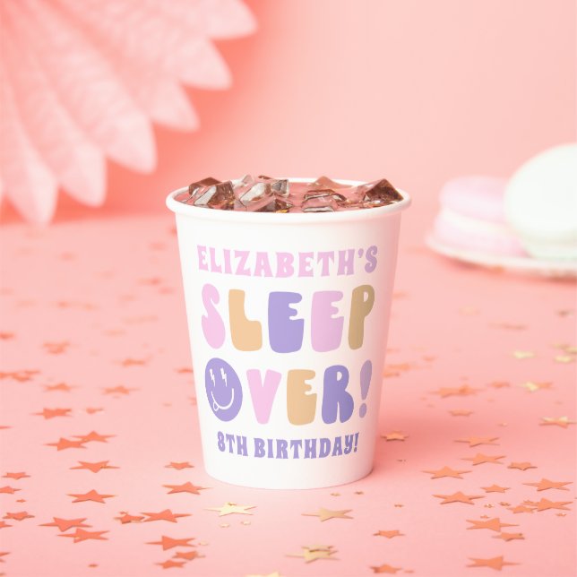 Retro Girls Sleep Over Party Paper Cups (Insitu)