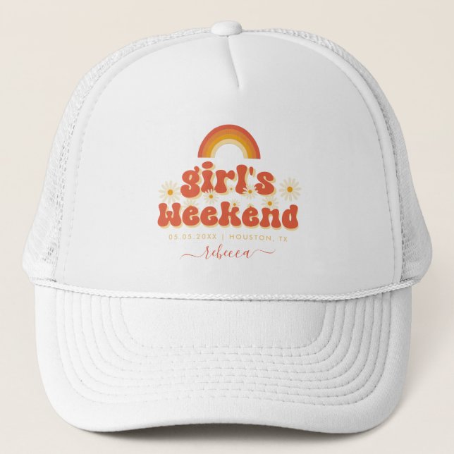 Retro Girls Weekend Custom Name Bachelorette Party Trucker Hat (Front)