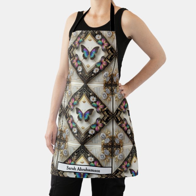 Retro Girly Art Deco Rainbow Butterfly Apron (Insitu)