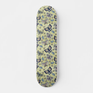 Retro Girly Blue Butterfly Pattern Skateboard 