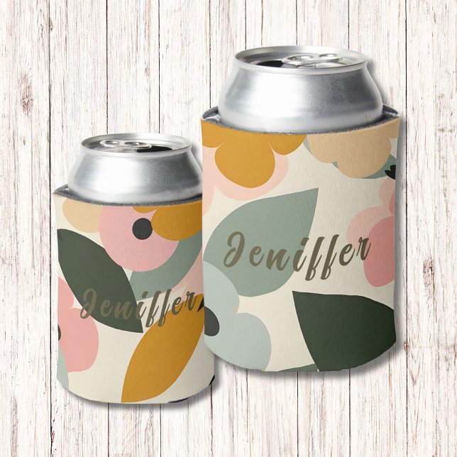 Retro Girly Camo Military Modern Monogram Can Cooler (Creator Uploaded)