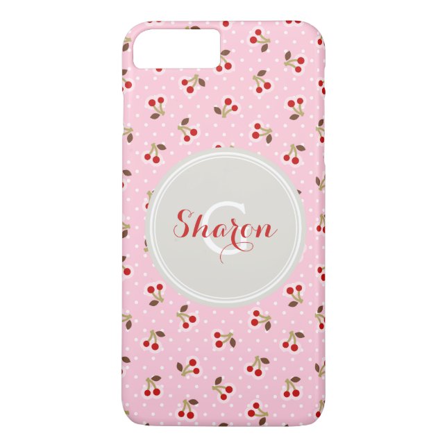 Retro girly pink cherry patterns monogram Case-Mate iPhone case (Back)